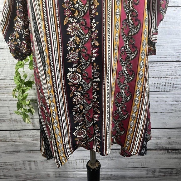 Melissa Paige Blouse Tunic size Small Burgundy Gold Paisley Sheer Lagenlook Slim - Picture 7 of 12